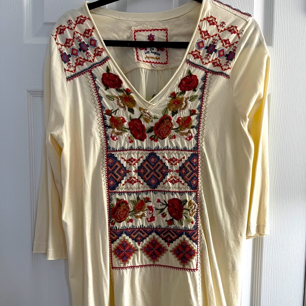 Johnny Was LA collection Size L, cotton tunic with sheer back